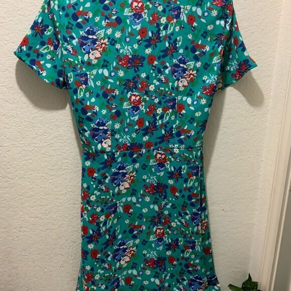 J CREW Teal Green Floral Print Crepe Wrap Dress sz 4 - Picture 5 of 14